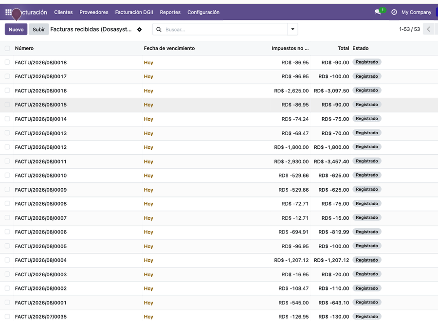 Facturas de proveedor recibidas por e-CF, contabilizadas automáticamente dentro de Odoo